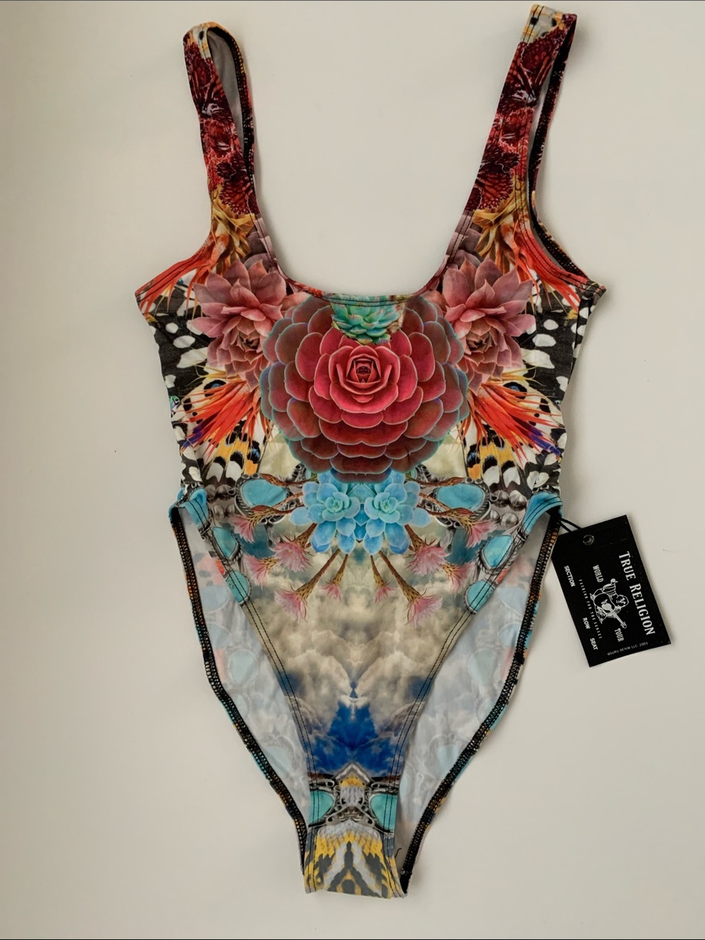 NWT True Religion Multicolor Floral Butterfly Bodysuit Summer Tank Size XS $59